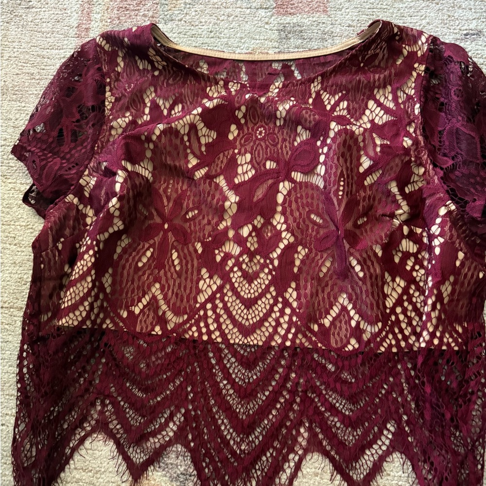 Tobi Red Embellished Crop Blouse Short Sleeve
